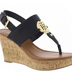 Tommy Hilfiger Manne Womens Leather Cork Wedge Sandals
